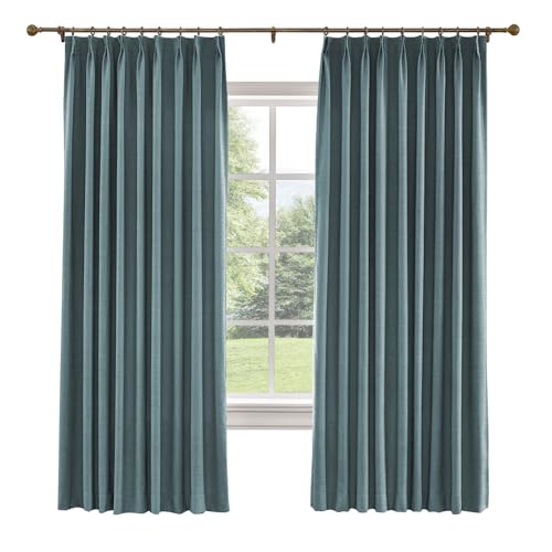 TWOPAGES Liz Linen Pinch Pleat Blackout Curtain 84 Inch Long for Bedroom