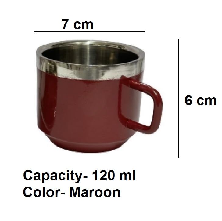 Dynore Stainless Steel Double wall Set of 2 Maroon Tea Cups 3