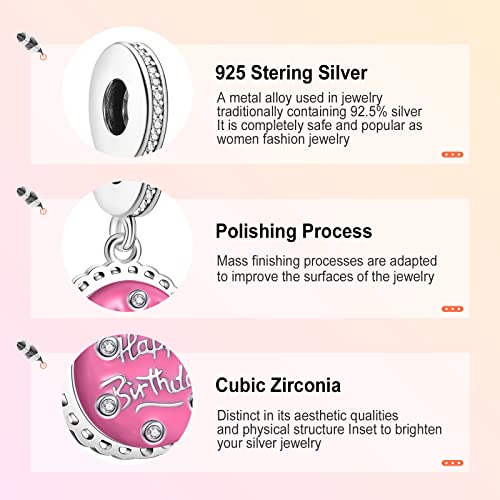 Annmors Pink Birthday Cake Dangle Charm For Woman-925 Sterling Silver Pendant Bead,Girl Jewelry Gifts For Women Bracelet&Necklace #TOP4