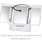 JERDON Tri-Fold Two-Sided Makeup Mirror with Lights - Vanity Mirror with 5X Magnification & Multiple Light Settings - White Base - Model JGL9W - Image 5