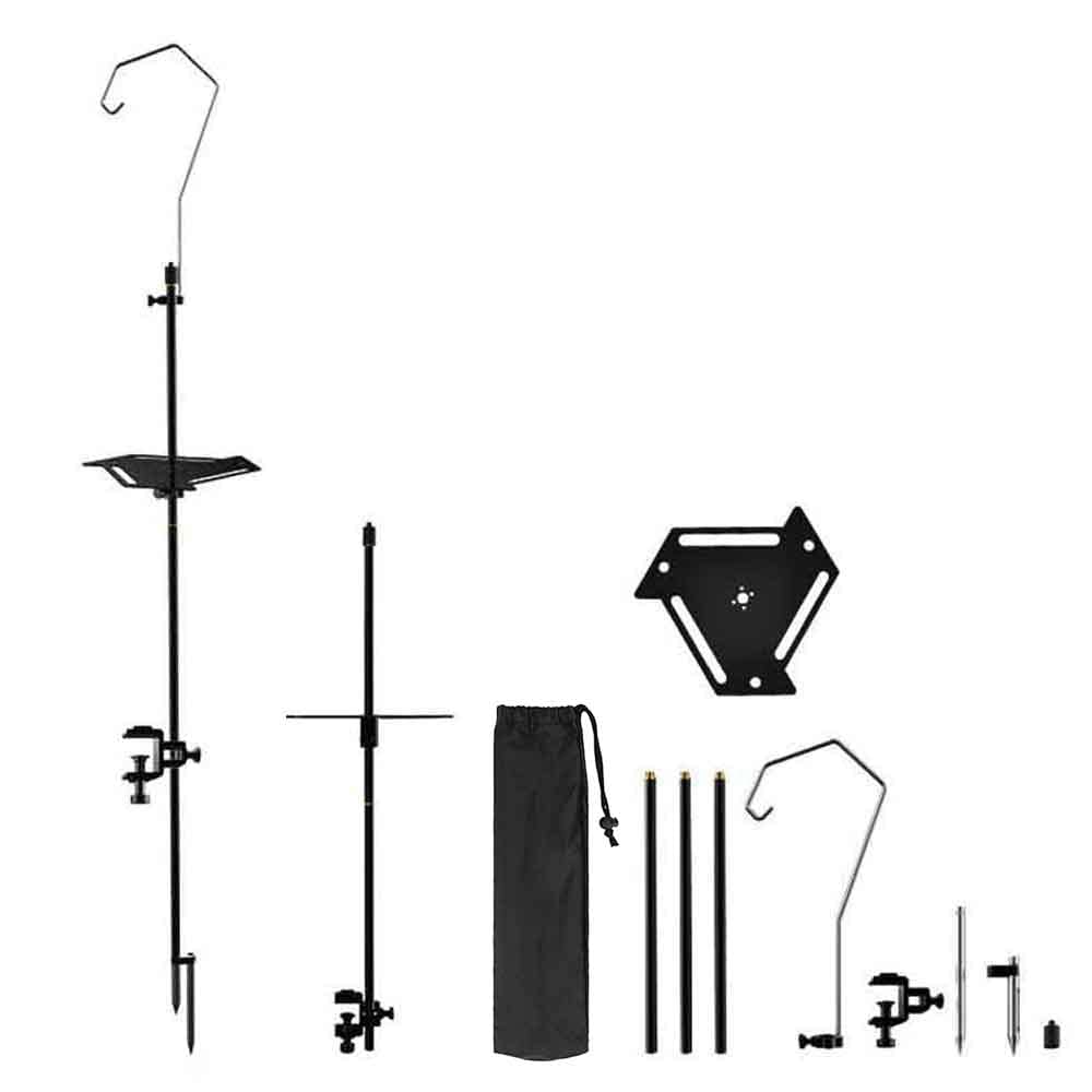 YANTOOCamping Lantern Stand, Lightweight Collapsible Aluminum Alloy Lamp Stand with Stake and Table Plate, Height Adjustable Lantern Pole Hanger for Outdoor Picnic, Fishing, Backpacking, Camping, BBQ
