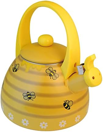 UPware Enamel on Steel Whistling Tea Kettle, Stovetop Teakettle (2.4 Quart, Bee Hive)
