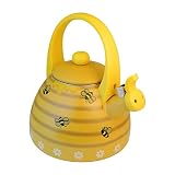 UPware Enamel on Steel Whistling Tea Kettle, Stovetop Teakettle (2.4 Quart, Bee Hive)