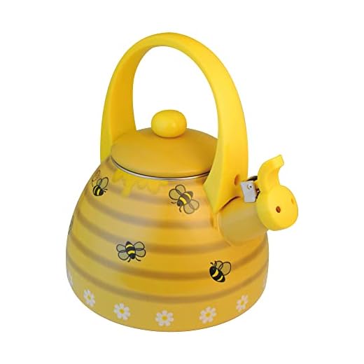 UPware Enamel on Steel Whistling Tea Kettle, Stovetop Teakettle (2.4 Quart, Bee Hive)