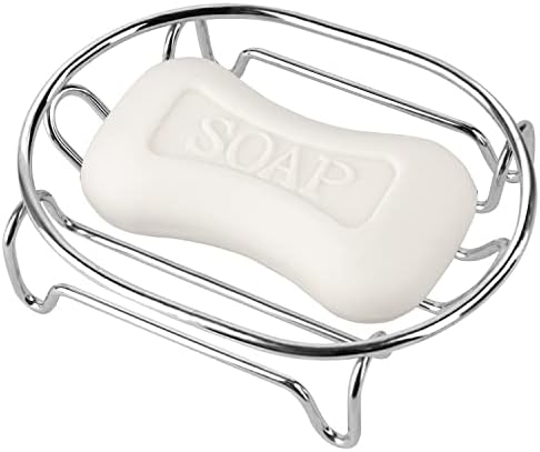 GUUKAR Soap Dish Soap Holder for Shower Bathroom, Stainless Steel Self-draining Bar Soap Dishes Soap Saver Rack Tray Sponge Holder for Kitchen, Bathtub, Easy Cleaning Quick Dry, Oval Chrome-1 Pack