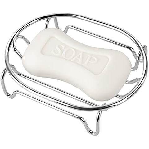 GUUKAR Soap Dish Soap Holder for Shower Bathroom, Stainless Steel Self-draining Bar Soap Dishes Soap Saver Rack Tray Sponge Holder for Kitchen, Bathtub, Easy Cleaning Quick Dry, Oval Chrome-1 Pack Cover