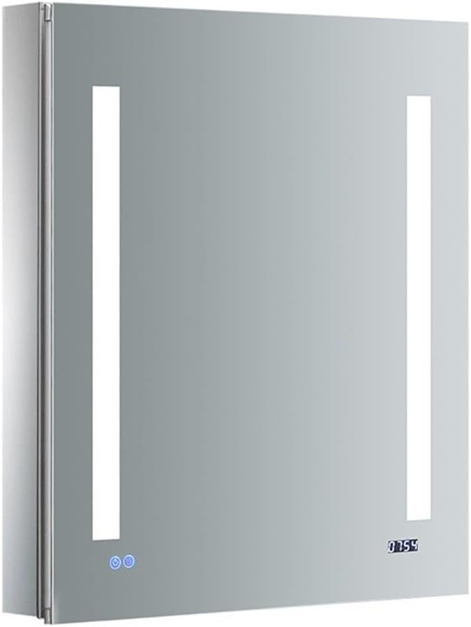 Fresca Tiempo Medicine Cabinet with LED lights on and digital clock