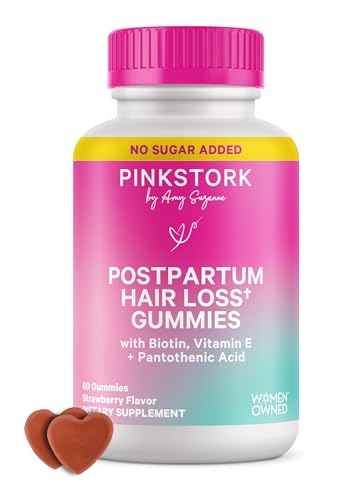 Image of Pink Stork Postpartum Hair Loss Gummies | Biotin, Pantothenic Acid, Vitamin E, B6, B12 | Postnatal Hair Growth + Regrowth Support | Breastfeeding-Friendly | Postpartum Essentials | 60 Gummies