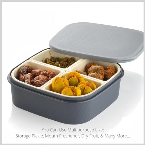Image of Oblivion Plastic Dry Fruit /Masala Box | 4 Sections Multipurpose Box | Masala Container | 4 In 1 Spice Boxes for Kitchen | Rangoli Container | Home Storage Masala Dabba (Pack of 1)