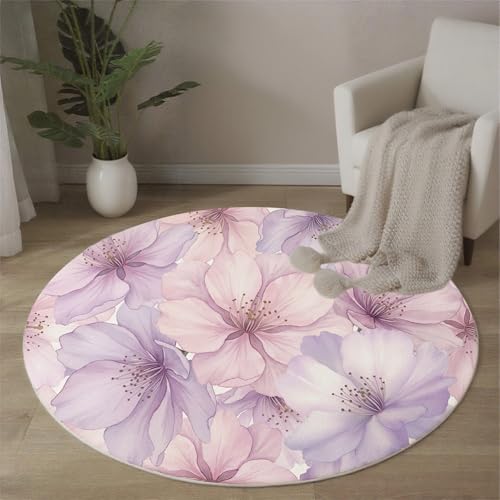 Tapis rond fleurs de cerisier avec bords cousus de haute précision pour chambre