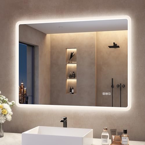 S'bagno Espejo-Baño-con-Luz 60x80 cm, Espejo-Baño-Led-Bluetooth, Antivaho, 3 Colores, Regulable, Memoria, Vidrio Templado HD, Resistente Al Agua IP44, Vertical/Horizontal