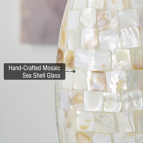 Image of Kira Home 7 inch Pendant Light Glass Shade Replacement w /Handcrafted Mosaic Sea Shell Coastal Design (Set of 2), Natural Shell Chandelier Glass Upgrade, 7.5 inch x 4.5 inch, Fits Threaded Medium Base Sockets