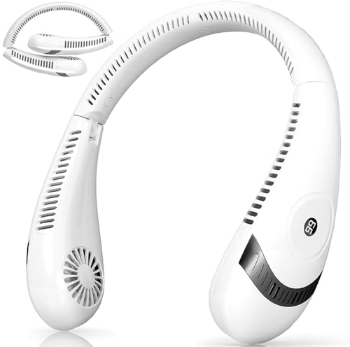 GLACIAIRE Foldable Neck Fan Rechargeable - 5000mAh Quiet Portable Bladeless Personal Air Conditioner - LED Display, 3 Speeds, USB-C Hands-Free Cooling Breeze for Women, Men, Kids - White