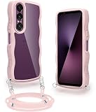 SONY Xperia 1 VII 用 ケース クリア ショルダー ストラップ付き エクスペリア1 VII 用 カバー 耐衝撃 SO-51F / SOG15 スマホケース 透明 肩掛け 斜めかけ 紐付き 縄掛けケース 長さ調整可能 取り外し可能(ピンク)