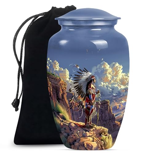 Image of Native American Urns for Ashes - Urns for Human Ashes - Cremation Urn for Ashes - Urns for Human Ashes Adult Male Dad - Burial Urns for Cremated Remains (10 inch Pack of 1)