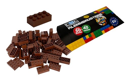 CMC imports 50 Klemmbausteine Bausteine 2x4 Noppen Kompatibel Bricks 8 Noppen freie Auswahl 34 Farben (090 - Braun)