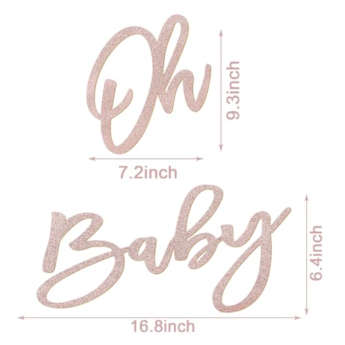 Image of Oh Baby Sign for Baby Shower Backdrop - Glitter Felt Oh Baby Sign Party Banner Boy Girl Baby Shower Decorations Gender Reveal 1st Birthday Party Photography Background - Rose Gold