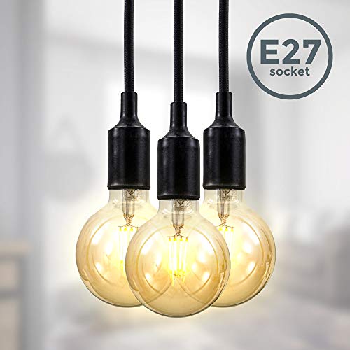 B.K.Licht Lampadario nero con cavi rivestiti in