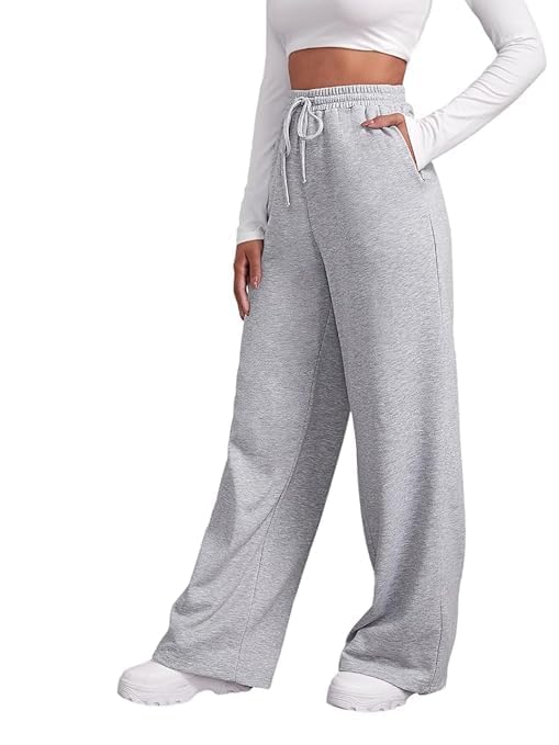 Women's Wide Leg Sweatpants - High Waisted Baggy Joggers with Pockets, Oversized Cinch Bottom Lounge Pants, Cotton Blend Relaxed Fit Streetwear Trousers-picture-15