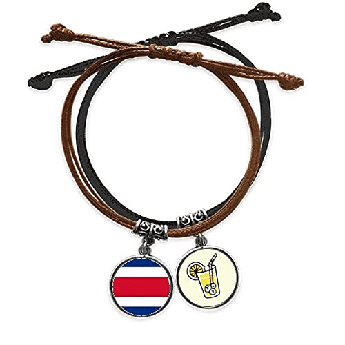 Bracelet Costa Rica en cuir et corde tressee drapeau national