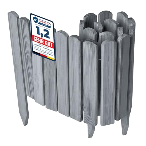 Garronda Beeteinfassung Holz Rollzaun Holzzaun 30 cm x 100 cm imprägniert Flexibler Rollborder Rasenkante Palisade Gartenzaun Umzäunung für Garten GD-0148, Grau