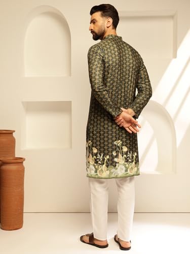 Image of SOJANYA (Since 1958 Men's Cotton Kurta Pyjama with Daman Print & Krochet Embroidery