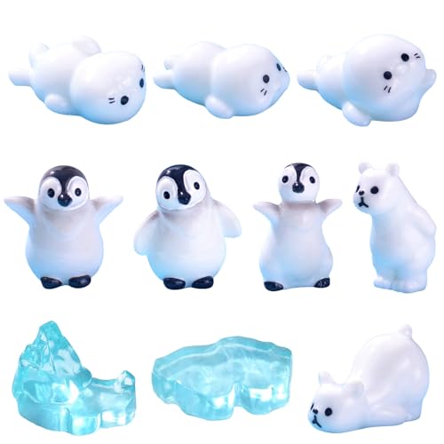 PORUPAEL 10 Stück Arktische Tierfiguren Set Plastiktiere Polar Spielfiguren Pinguin Tiere-Figuren Eisbär Spielzeug kleine Winter Mini-Tiere Figuren, Geburtstagskuchen Dekoration