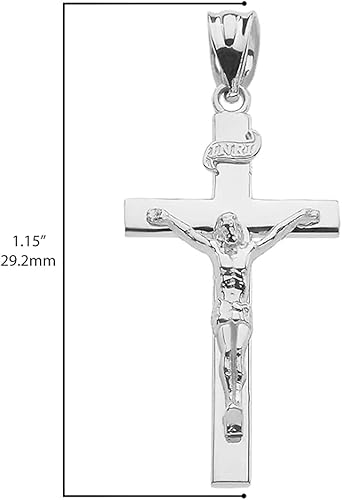 Miniatura 4 de Joyería religiosa certificada de plata de ley 925 - Collar con colgante de crucifijo de Jesucristo católico sobre la cruz INRI - Elección de longitud