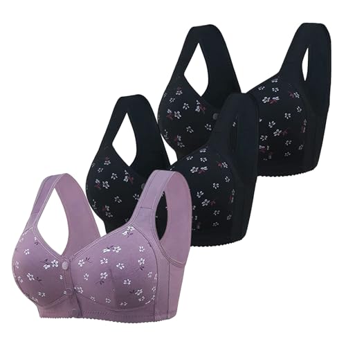 Pack de 3 camisetas para mujer, parte delantera con hebilla, borde de encaje, sin anillo de acero, movimiento, fruncido sin costuras, ajuste, yoga, dormir, sujetador grande, conjunto de fitness para