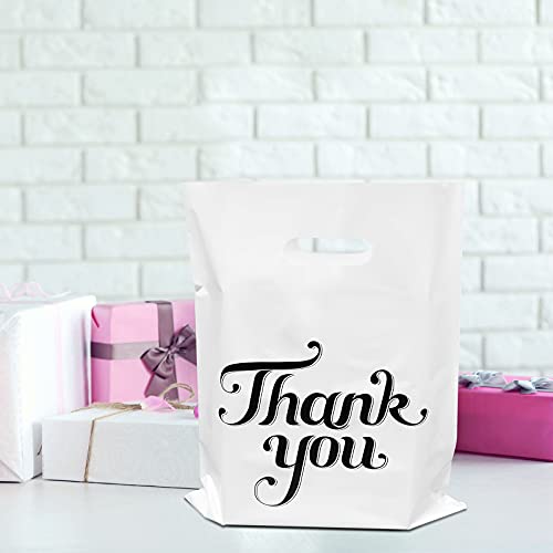 FloraSea White 12x15 Thank You Bags: 100 Pcs Reusable Plastic Gift Bags With Handles