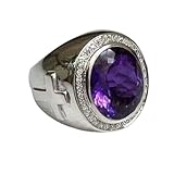 Avya Creation 5.00 Carat Oval Simulated Purple Amethyst & Diamond Men's Cross Bishop Ring For Wedding/Engagement/Anniversary Ring in 925 Sterling Silver (White, 10)