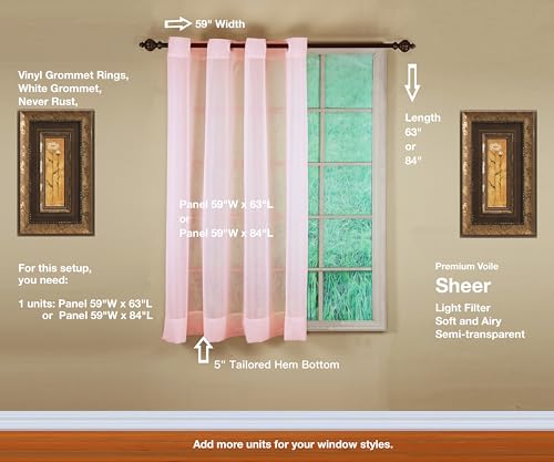 Image of Today's Curtain, Emelia Grommet Sheer Panel 63 inch Rose, 59 inch W x 63 inch L