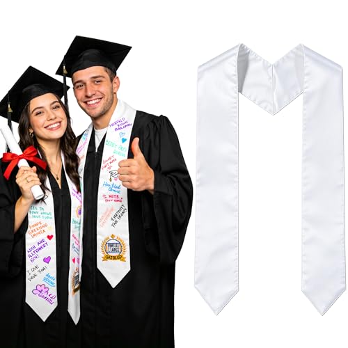 Joyclub 1 Pack Sublimation Blank Unisex Graduation Stole Bulk Plain Satin-Look Grad Sash Honor for High School & College Ceremony DIY Souvenir White