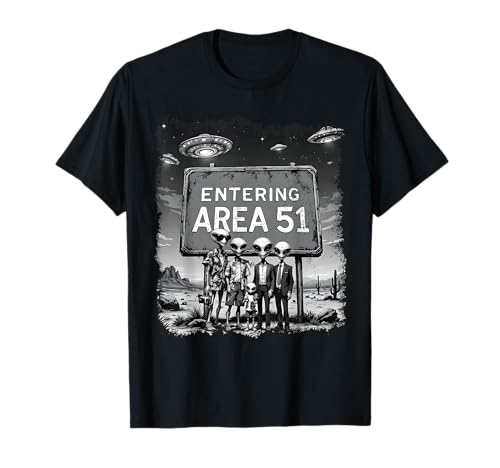 Aliens Group Photo Entering Area 51 Funny UFO Believer T-Shirt