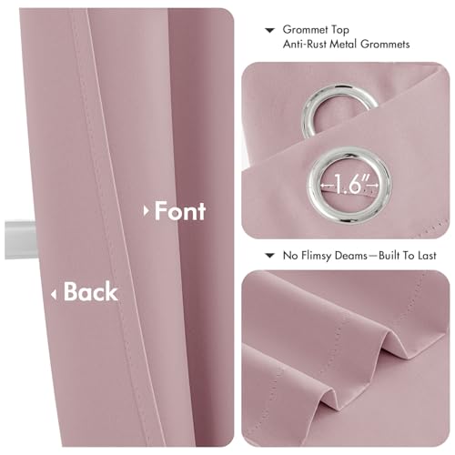Image of MIULEE Blackout Curtains for Bedroom Living Room 2 Panels, Thermal Insulated Room Darkening Drapes Grommet Noise Reducing Light Blocking Window Treatments 45 Inches Long 40x45 Inch Blush Pink