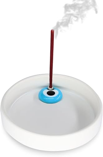Miniatura 4 de Sermo Quemador de incienso de cerámica contra el mal de ojo (blanco con ojo malvado azul)
