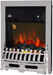 HOMCOM Contemporary Electric Fireplace Coal Burning Flame Effect Inset Fire Place Space Heater Glass View LED Lighting with Remote Control, 1000W/2000W