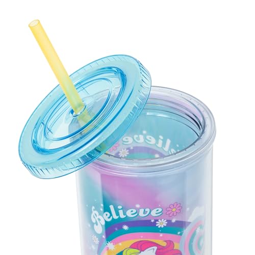 Image of Silver Buffalo My Little Pony inchBelieve in Yourself inch Plastic Tall Cold Cup with Lid and Straw, 20 Ounces