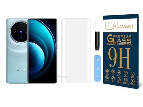 Image of GlassVerse Vivo X100 UV Tempered Glass Screen Protector. Pack Of 1 | 3D Curved Edge | 9H Hardness | Full UV Glue with UV Light | Anti-Scratch | Case Friendly | HD Clear. (6.78 Inches)