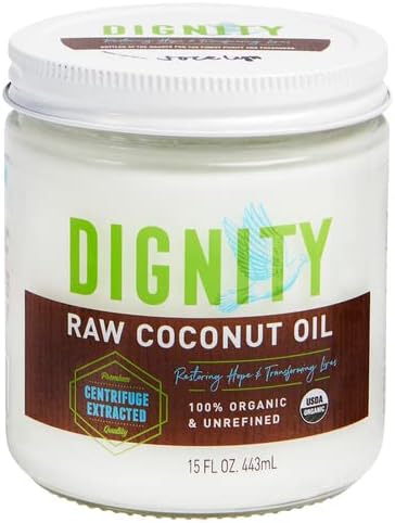 Dignity Coconuts Raw Coconut Oil - 100% Organic Unrefined Coconut Oil - 15 fl oz Glass Jar - Centrifuge Extracted