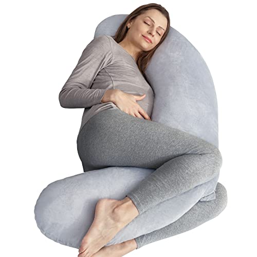 Pregnancy Pillow, RUKOY Pregnancy Body Pillow for Side Sleeping, Upgraded Portable Maternity Pillow for for Pregnancy, Full Body Pillow with Velvet Pillowcase for Head Belly Back Leg Support
