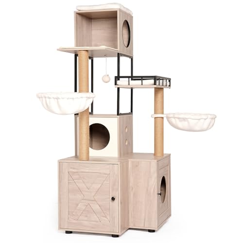 Torre moderna para gatos con rascador y cojín lavable miniatura 4