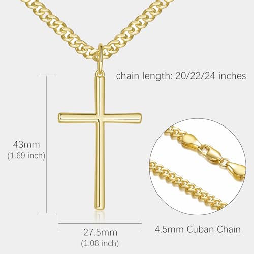 AMELINE Cross Necklace 14K Gold Cross Chain for Men Cuban Link Bold in Form Dainty Gold Crosses Pendant Necklace for Men 24in by AMELINE - Image 2