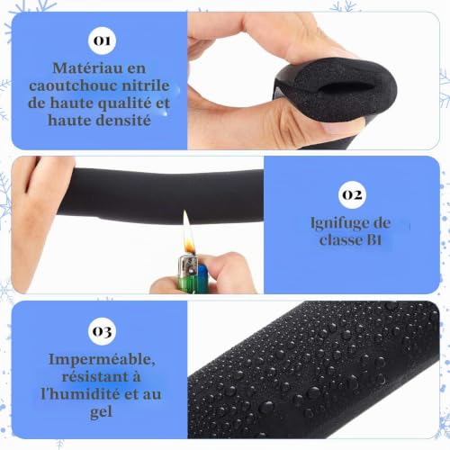 Kajaia Tuyau Anti-Gel Fendu Noir Tuyau d'Isolation D’Hiver Isolation de Tuyaux Calorifugées Tube en Mousse d'Isolation pour Chauffage Plomberie(10 mm de diamètre intérieur, 1,8 mètre de long) – vue 3