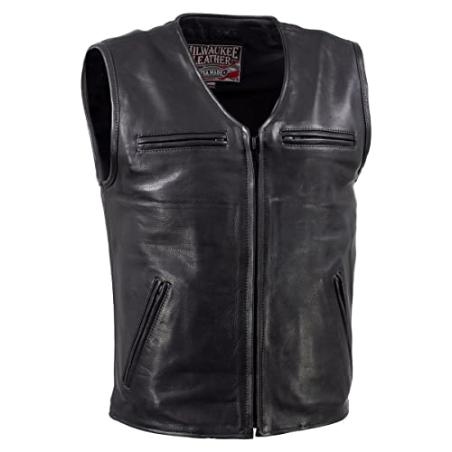 Milwaukee Leather Men's Black Premium Leather Motorcycle Biker Rider Vest Made in USA MLVSM - XX-Large