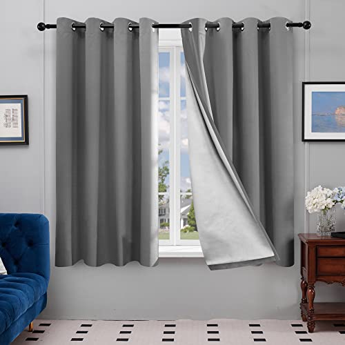 Deconovo Living Room Curtains For Window 63 Inch - Thermal Insulated Drapes, Small Curtains For Classroom With Back Silver Coating (52W X 63L, Grey, 2 Panels) #TOP9