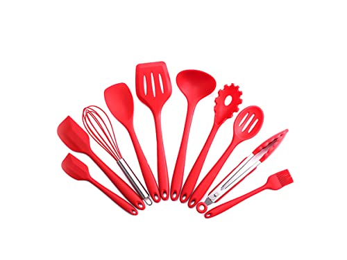Kit de colheres escumadeiras e espatulas de silicone 10 peças (VERMELHA)