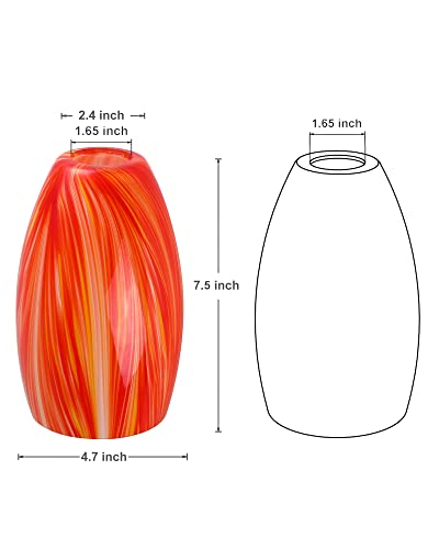 Image of Oval Art Glass Lamp Shade Only Glass Light Cover Replacement for Kitchen Island replacement glass shades for Mini Pendant Ceiling Lights Chandelier Red and Orange