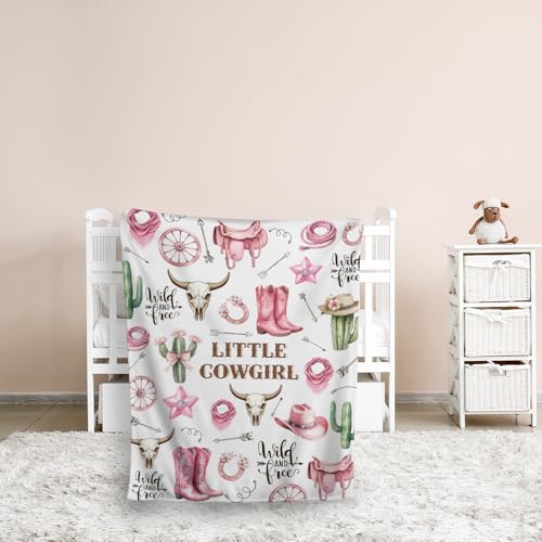 Image of Pink Western Blanket, Western Decor for Nursery Room, Baby Blankets for Girls, Cowgirl Baby Blankets, Cowboy Baby Stuff, Soft Warm Lightweight Nursery Bed Blanket for Newborn Toddlers Daughter