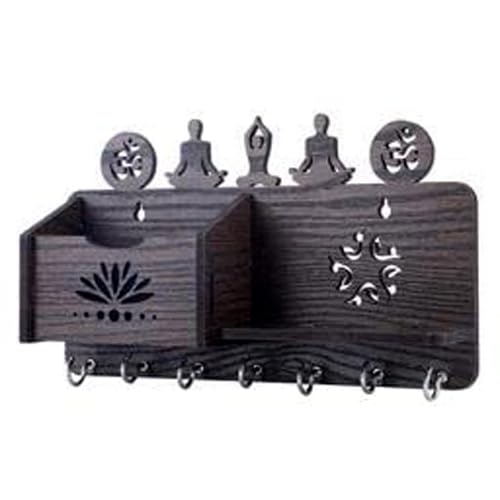RHF Wooden Key Holder for Wall | Spiritual Decorative Key Hanger with Hooks | Handcrafted Key Stand Organizer for Home, Office, Entryway (Beige-2)